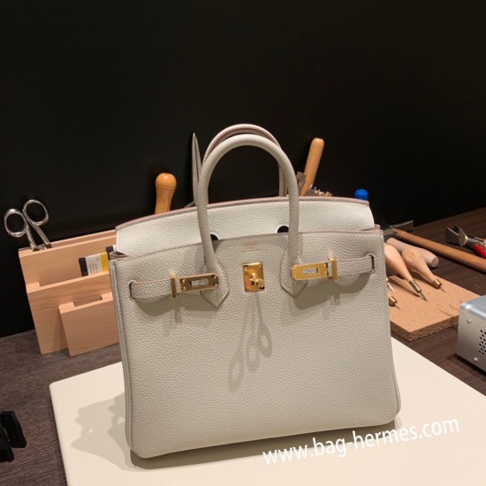 エルメスバーキン 25センチトゴ Togo パールグレー80/Pearl Grey ゴールド金具  全手縫いbirkin25-167