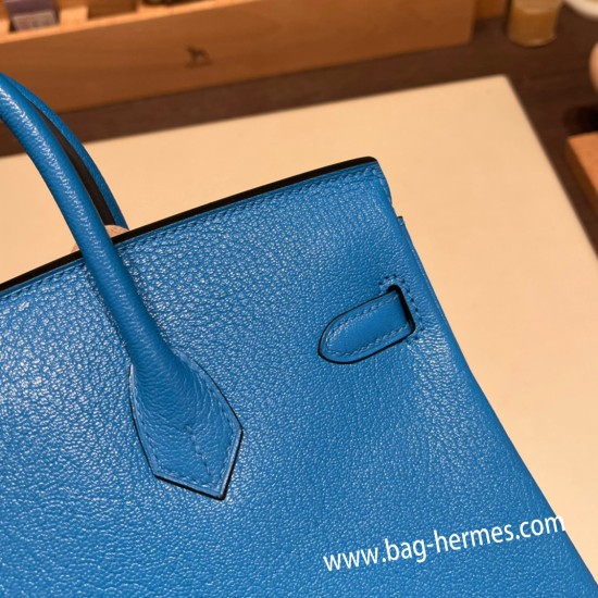 エルメスバーキン 25センチシェブルミゾル  Chevre ブルーフリーダ0F /Blue Frida シルバー金具 全手縫いbirkin25-168