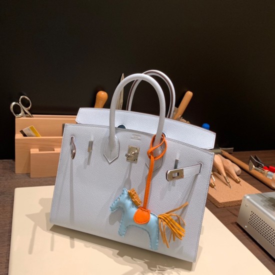 エルメスバーキン 25 外縫い アズール 7R Azur 全手縫いbirkin25-w005