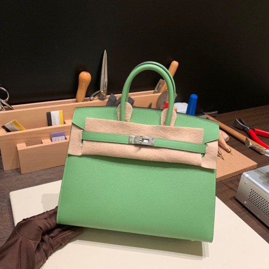 エルメスバーキン 25 外縫い ヴェールクリケット3I Vert Criquet 全手縫いbirkin25-w026