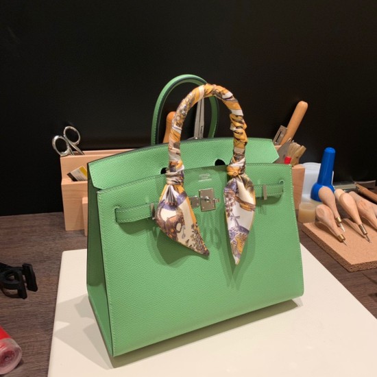 エルメスバーキン 25 外縫い ヴェールクリケット3I Vert Criquet 全手縫いbirkin25-w026