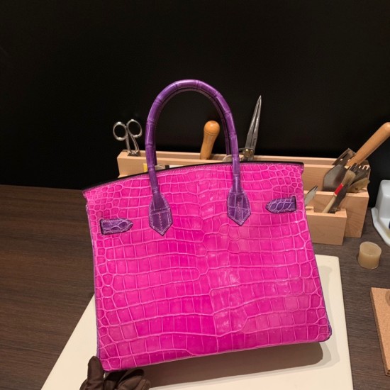 エルメスバーキン 30センチポロサスマットporous Crocodile ローズキャンディ8T/Rose Candyゴールド金具 birkin30-001 全手縫い