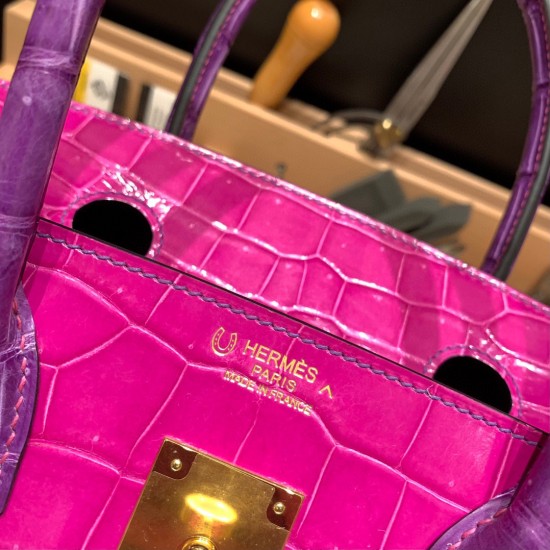 エルメスバーキン 30センチポロサスマットporous Crocodile ローズキャンディ8T/Rose Candyゴールド金具 birkin30-001 全手縫い