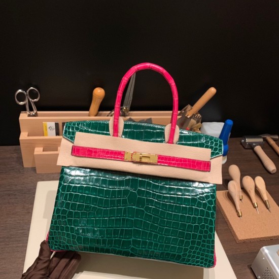 エルメスバーキン 30センチポロサスマットporous Crocodile ローズキャンディ8T /Rose Candyゴールド金具 birkin30-004 全手縫い