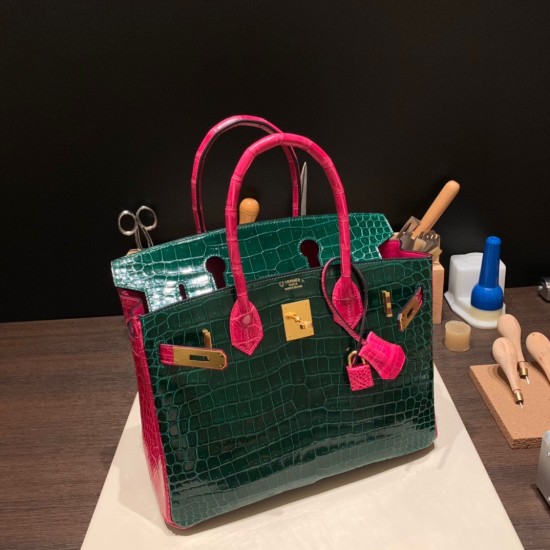 エルメスバーキン 30センチポロサスマットporous Crocodile ローズキャンディ8T /Rose Candyゴールド金具 birkin30-004 全手縫い