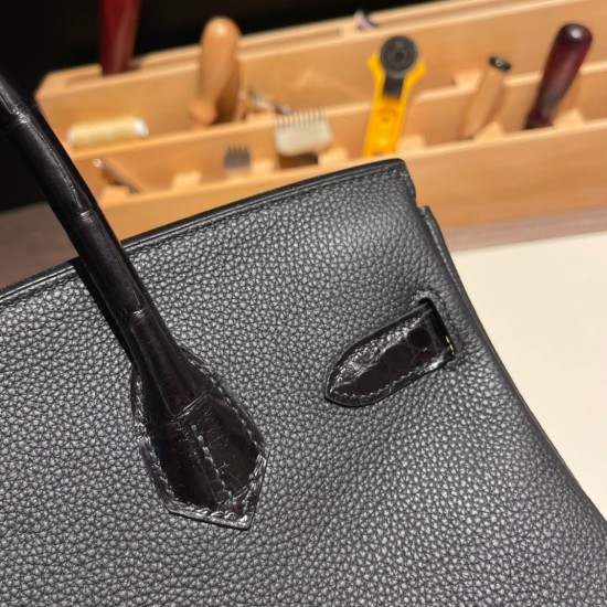 エルメスバーキン 30センチCrocodile& Touch 89/Black (Noir) ブラックゴールド金具 birkin30-018 全手縫い