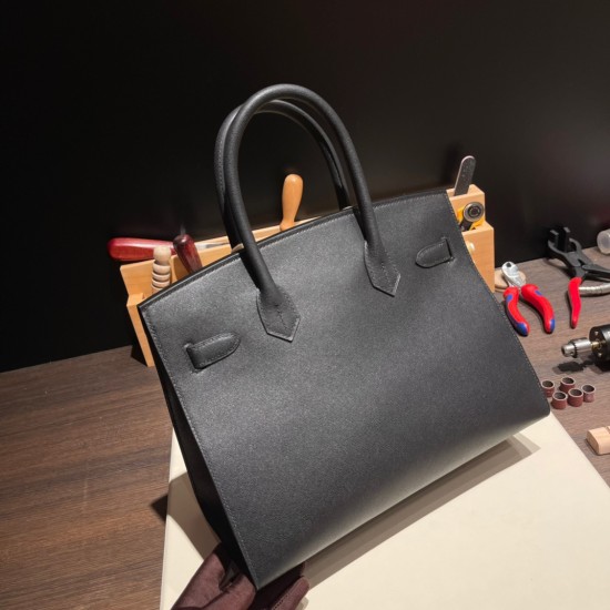 エルメスバーキン 30センチヴォーエプソン Epsom 89/Black (Noir) ブラックシルバー金具 birkin30-026 全手縫い