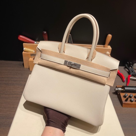 エルメスバーキン 30センチトゴ Togo 10/Craie  クレシルバー金具 birkin30-028 全手縫い