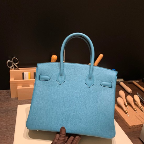 エルメスバーキン 30センチトゴ Togo 7B/Turquoise Blue  ターコイズシルバー金具 birkin30-054 全手縫い