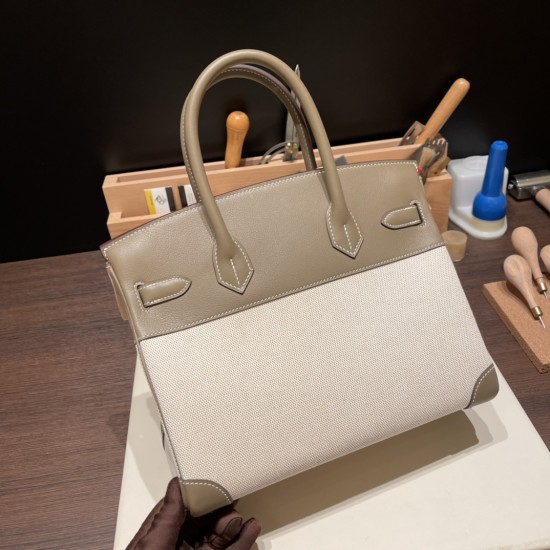 エルメスバーキン 30センチスイフト swift & Canvasswift & Canvas エトゥープシルバー金具 birkin30-084 全手縫い