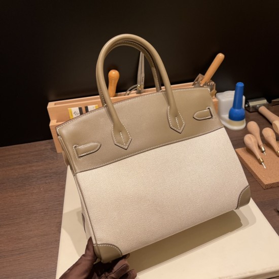 エルメスバーキン 30センチスイフト swift & Canvas18/Étoupe Grey (Étoupe)  エトゥープシルバー金具 birkin30-085 全手縫い