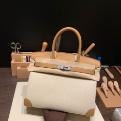 エルメスバーキン 30センチスイフト swift & Canvas4B/Biscuit ビスキュイゴールド金具 birkin30-086 全手縫い