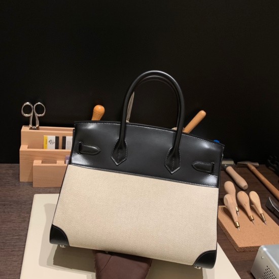 エルメスバーキン 30センチスイフト swift & Canvas89/Black  ブラックシルバー金具 birkin30-087 全手縫い