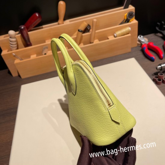 エルメス ボリード ミニ  HERMES Bolide 1923 Miniシェブルミゾル  Chevre ジョーヌブルジョンR9 /Jaune Bourgeon   ゴールド金具  bolide-mi034 全手縫い