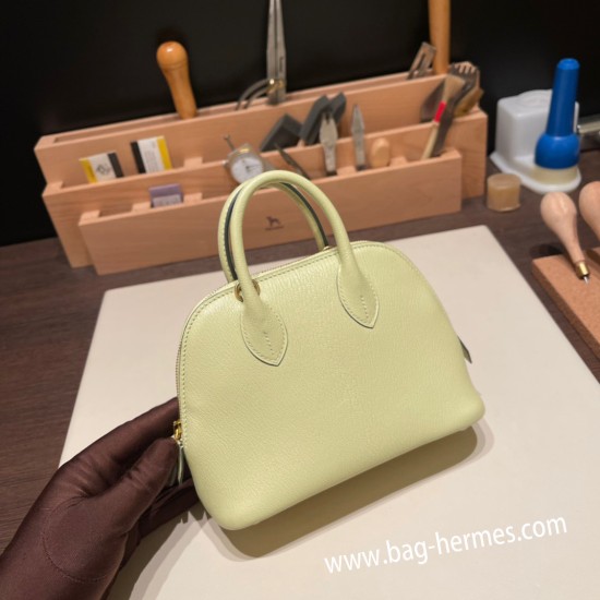 エルメス ボリード ミニ  HERMES Bolide 1923 Miniシェブルミゾル  Chevre モーヴシルベストル R9 /Jaune Bourgeon   ゴールド金具  bolide-mi040 全手縫い