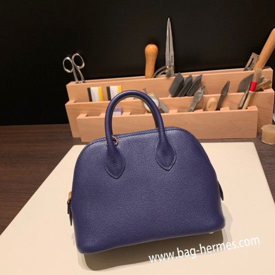 エルメス ボリード ミニ  HERMES Bolide 1923 Miniシェブルミゾル  Chevre ブルーアンクルM3/Blue Encre   ゴールド金具  bolide-mi050 全手縫い