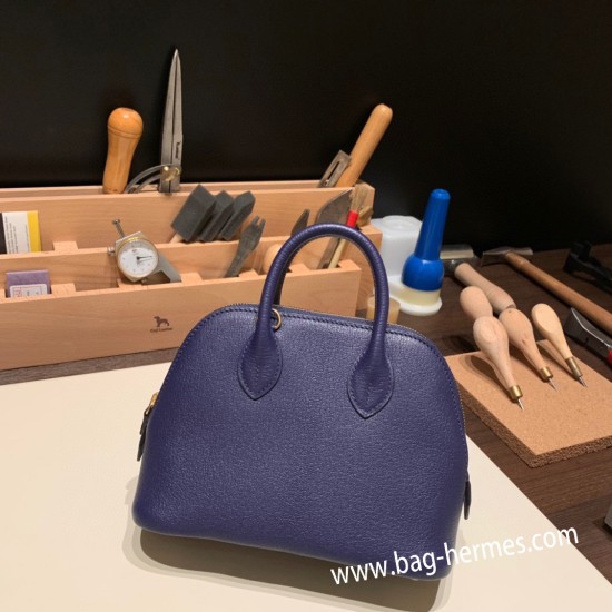 エルメス ボリード ミニ  HERMES Bolide 1923 Miniシェブルミゾル  Chevre ブルーアンクルM3/Blue Encre   ゴールド金具  bolide-mi050 全手縫い