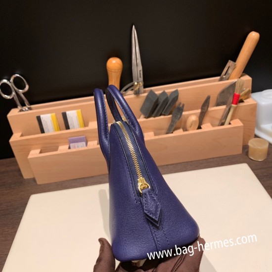 エルメス ボリード ミニ  HERMES Bolide 1923 Miniシェブルミゾル  Chevre ブルーアンクルM3/Blue Encre   ゴールド金具  bolide-mi050 全手縫い