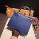 エルメス ケリー25cm  外縫い Ostrich ブルーサフィール73/ Blue Saphir ゴールド金具  kelly25-008 全手縫い