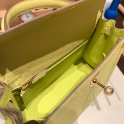 エルメス ケリー25cm 外縫い ヴォーエプソン Epsom  ライム 9R/Lime ゴールド金具  kelly25-100 全手縫い