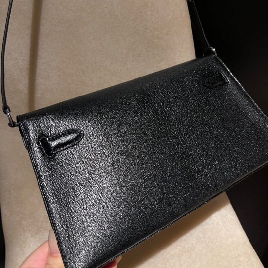 エルメス ショルダーバッグ レディース HERMES ケリー エラン Elan  シェブルミゾル Chevre シェブルミゾル Chevre 89/Black (Noir) ブラック kellyelan-001 全手縫い