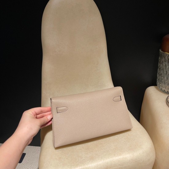 エルメス ショルダーバッグ レディース HERMES ケリー エラン Elan  シェブルミゾル Chevre シェブルミゾル Chevre 81/Gris Tourterelle トゥルティエールグレー kellyelan-006 全手縫い