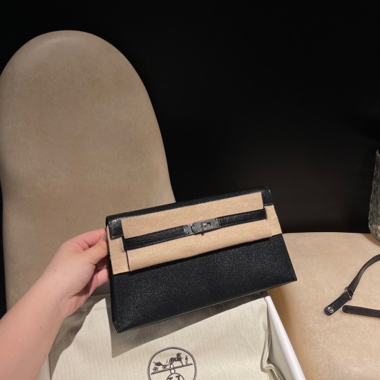 エルメス ショルダーバッグ レディース HERMES ケリー エラン Elan  シェブルミゾルChevre シェブルミゾルChevre 89/Black (Noir) ブラック kellyelan-029 全手縫い