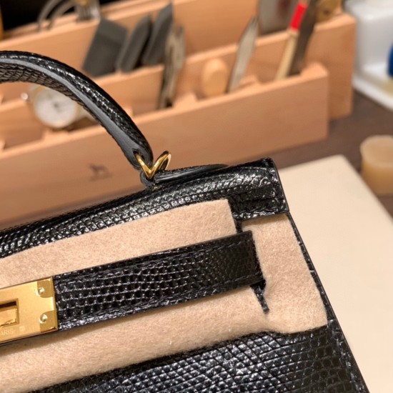 エルメスケリーミニ Kelly bag miniMini Kelly New stock  リザードナチュラ ブラック 89 /Black (Noir) ゴールド金具   kellymini-005 全手縫い