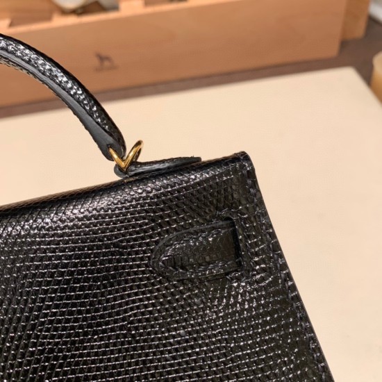 エルメスケリーミニ Kelly bag miniMini Kelly New stock  リザードナチュラ ブラック 89 /Black (Noir) ゴールド金具   kellymini-005 全手縫い