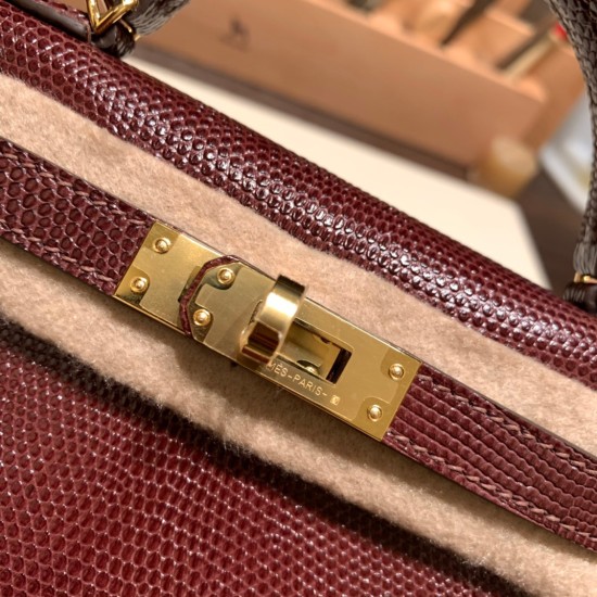 エルメスケリーミニ Kelly bag miniMini Kelly New stock  リザードナチュラ ボルドー 57 /Bordeaux ゴールド金具   kellymini-006 全手縫い