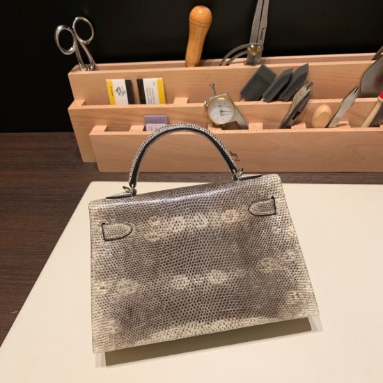 エルメスケリーミニ Kelly bag miniMini Kelly New stock  リザードナチュラ ブラック 1B/Ombre シルバー金具 kellymini-007 全手縫い