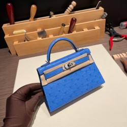 エルメスケリーミニ Kelly bag miniMini Kelly New stock  オーストリッチ ostrich ミコノス 7Q/ Mykonos シルバー金具 kellymini-014 全手縫い