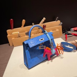 エルメスケリーミニ Kelly bag miniMini Kelly New stock  オーストリッチ ostrich ミコノス 7Q/ Mykonos シルバー金具 kellymini-014 全手縫い