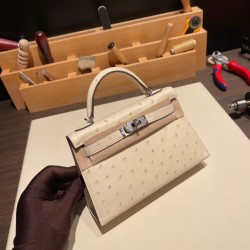 エルメスケリーミニ Kelly bag miniMini Kelly New stock  オーストリッチ ostrich パルシュマン 3C /Parchemin  kellymini-017 全手縫い