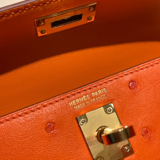 エルメスケリーミニ Kelly bag miniMini Kelly New stock  オーストリッチ ostrich オレンジ 93 /Orange ゴールド金具 kellymini-025 全手縫い