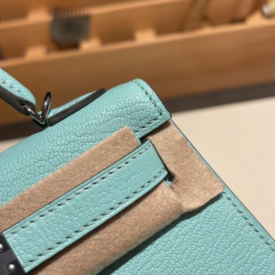 エルメスケリーミニ Kelly bag miniMini Kelly New stock  シェブルミゾル  Chevre アクア 79 /Aqua シルバー金具 kellymini-029 全手縫い