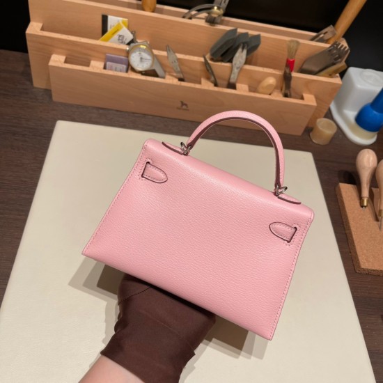 エルメスケリーミニ Kelly bag miniMini Kelly New stock  シェブルミゾル  Chevre ローズサクラ 3Q /Rose Sakura   シルバー金具 kellymini-033 全手縫い