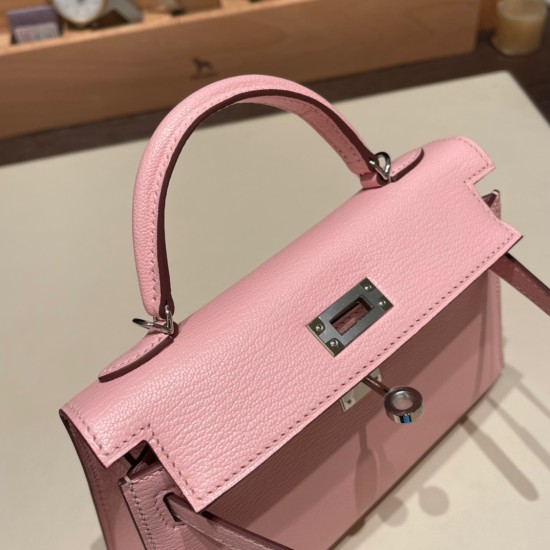 エルメスケリーミニ Kelly bag miniMini Kelly New stock  シェブルミゾル  Chevre ローズサクラ 3Q /Rose Sakura   シルバー金具 kellymini-033 全手縫い