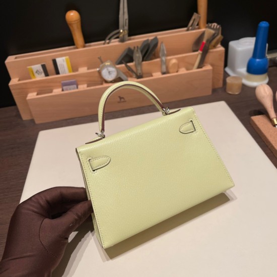 エルメスケリーミニ Kelly bag miniMini Kelly New stock  シェブルミゾル  Chevre ジョーヌブルジョン R9 /Jaune Bourgeon シルバー金具 kellymini-034 全手縫い