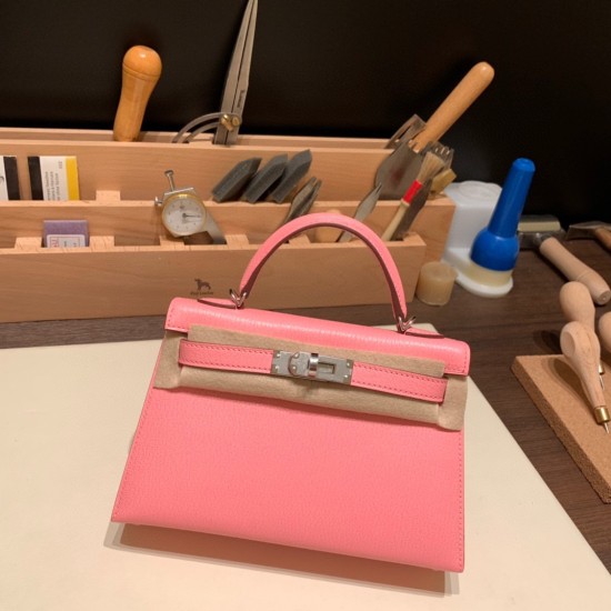 エルメスケリーミニ Kelly bag miniMini Kelly New stock  シェブルミゾル  Chevre ローズコンフェッティ 1Q/Rose Confetti シルバー金具 kellymini-039 全手縫い