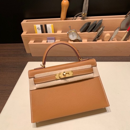 エルメスケリーミニ Kelly bag miniMini Kelly New stock  ヴォーエプソン Epsom ゴールド 37 /Gold ゴールド金具 kellymini-041 全手縫い