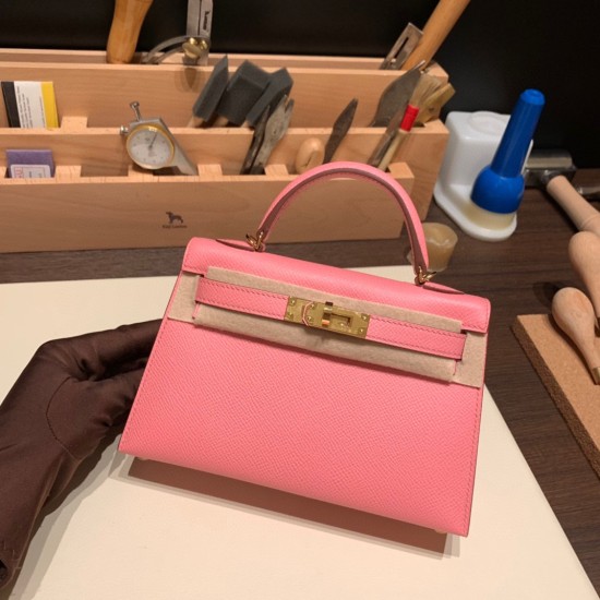 エルメスケリーミニ Kelly bag miniMini Kelly New stock  ヴォーエプソン Epsom ローズコンフェッティ1Q /Rose Confetti ゴールド金具 kellymini-047 全手縫い