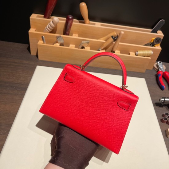 エルメスケリーミニ Kelly bag miniMini Kelly New stock  ヴォーエプソン Epsom ルージュクー S3/ Rouge Cœur ゴールド金具 kellymini-058 全手縫い