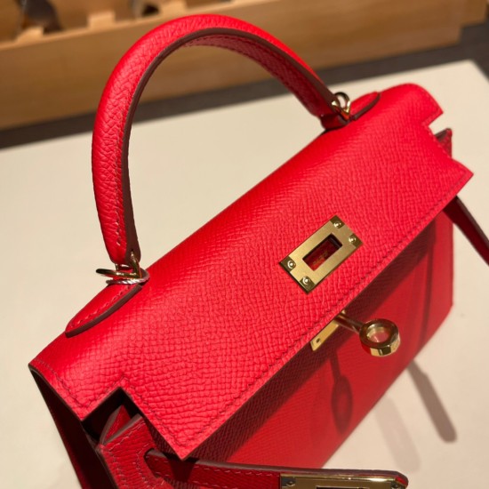 エルメスケリーミニ Kelly bag miniMini Kelly New stock  ヴォーエプソン Epsom ルージュクー S3/ Rouge Cœur ゴールド金具 kellymini-058 全手縫い