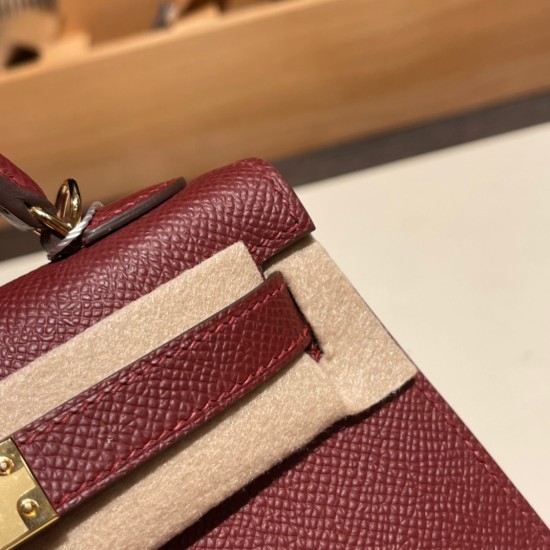 エルメスケリーミニ Kelly bag miniMini Kelly New stock  ヴォーエプソン Epsom ルージュアッシュ 55/ Rouge H ゴールド金具 kellymini-061 全手縫い