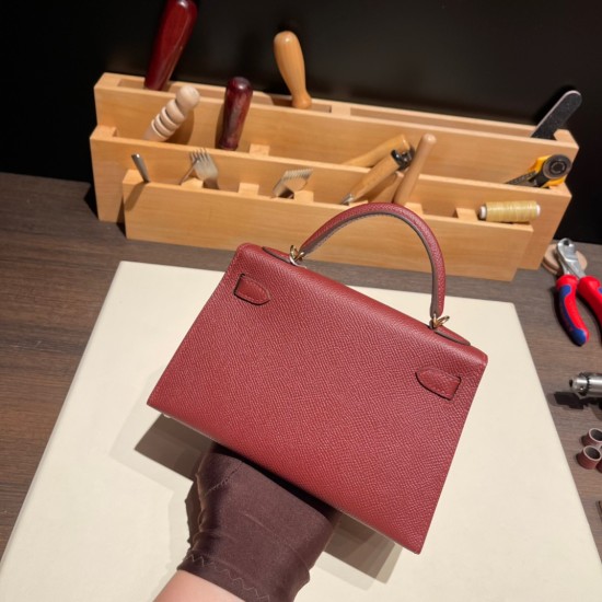 エルメスケリーミニ Kelly bag miniMini Kelly New stock  ヴォーエプソン Epsom ルージュアッシュ 55/ Rouge H ゴールド金具 kellymini-061 全手縫い