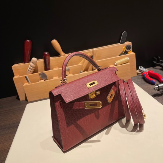 エルメスケリーミニ Kelly bag miniMini Kelly New stock  ヴォーエプソン Epsom ルージュアッシュ 55/ Rouge H ゴールド金具 kellymini-061 全手縫い