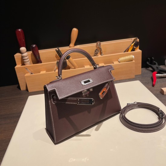 エルメスケリーミニ Kelly bag miniMini Kelly New stock  ヴォーエプソン Epsom 0G/Rouge Sellier ルージュセリエ シルバー金具 kellymini-063 全手縫い