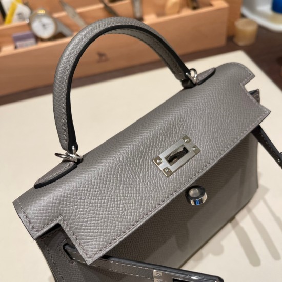 エルメスケリーミニ Kelly bag miniMini Kelly New stock  ヴォーエプソン Epsom グリメイヤー 0L/ Gris Meyer シルバー金具 kellymini-075 全手縫い