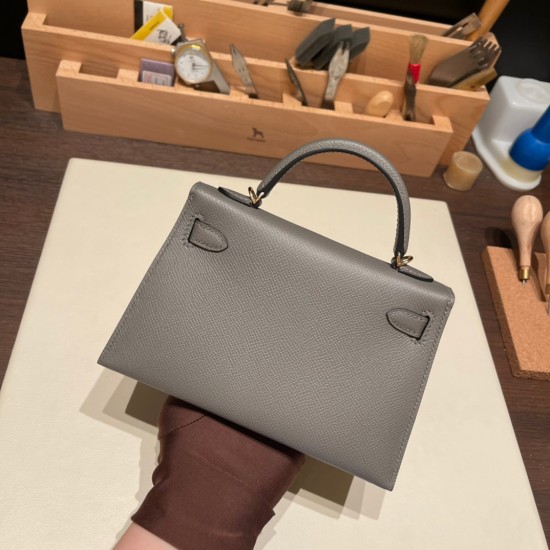 エルメスケリーミニ Kelly bag miniMini Kelly New stock  ヴォーエプソン Epsom グリメイヤー 0L/ Gris Meyer ゴールド金具 kellymini-076 全手縫い